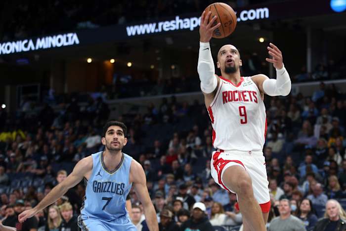 Rockets forward Dillon Brooks (9) drives to the basket during the second half against the Memphis Grizzlies at FedExForum.